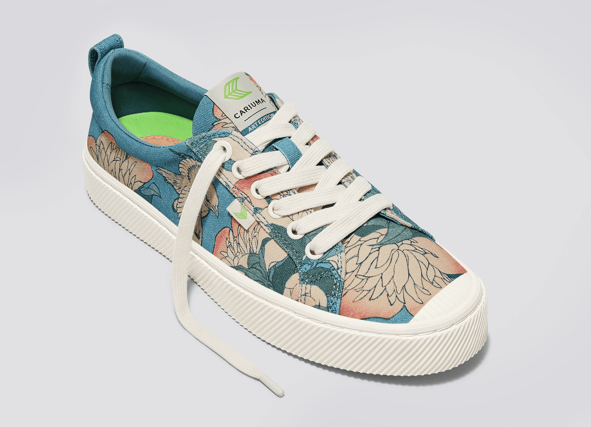 Men s Hokusai Peonies Canary Canvas Print Sneakers OCA Low C A R I U M A