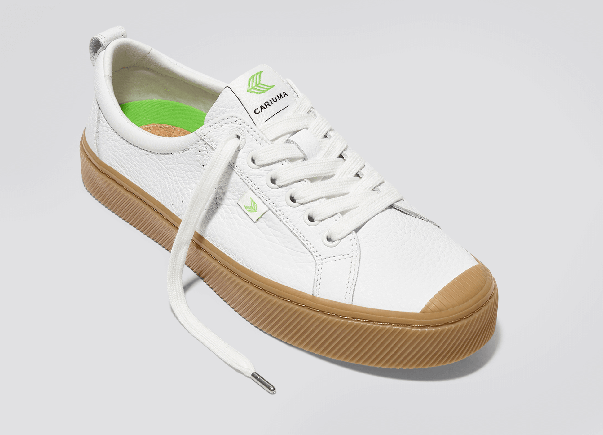 CARIUMA: Women's Gum Sole White Premium Leather Sneakers | OCA Low CARIUMA: Women's Gum Sole White Premium Leather Sneakers | OCA Low