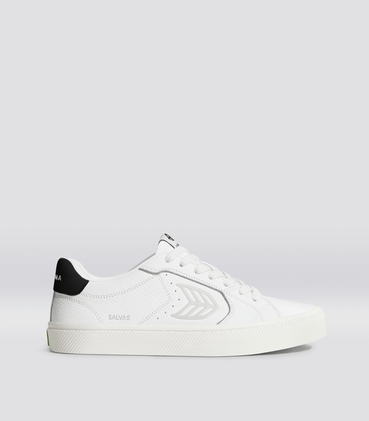 SALVAS Pebbled Leather White Ice Logo Black