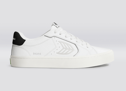 SALVAS Pebbled Leather White Ice Logo Black