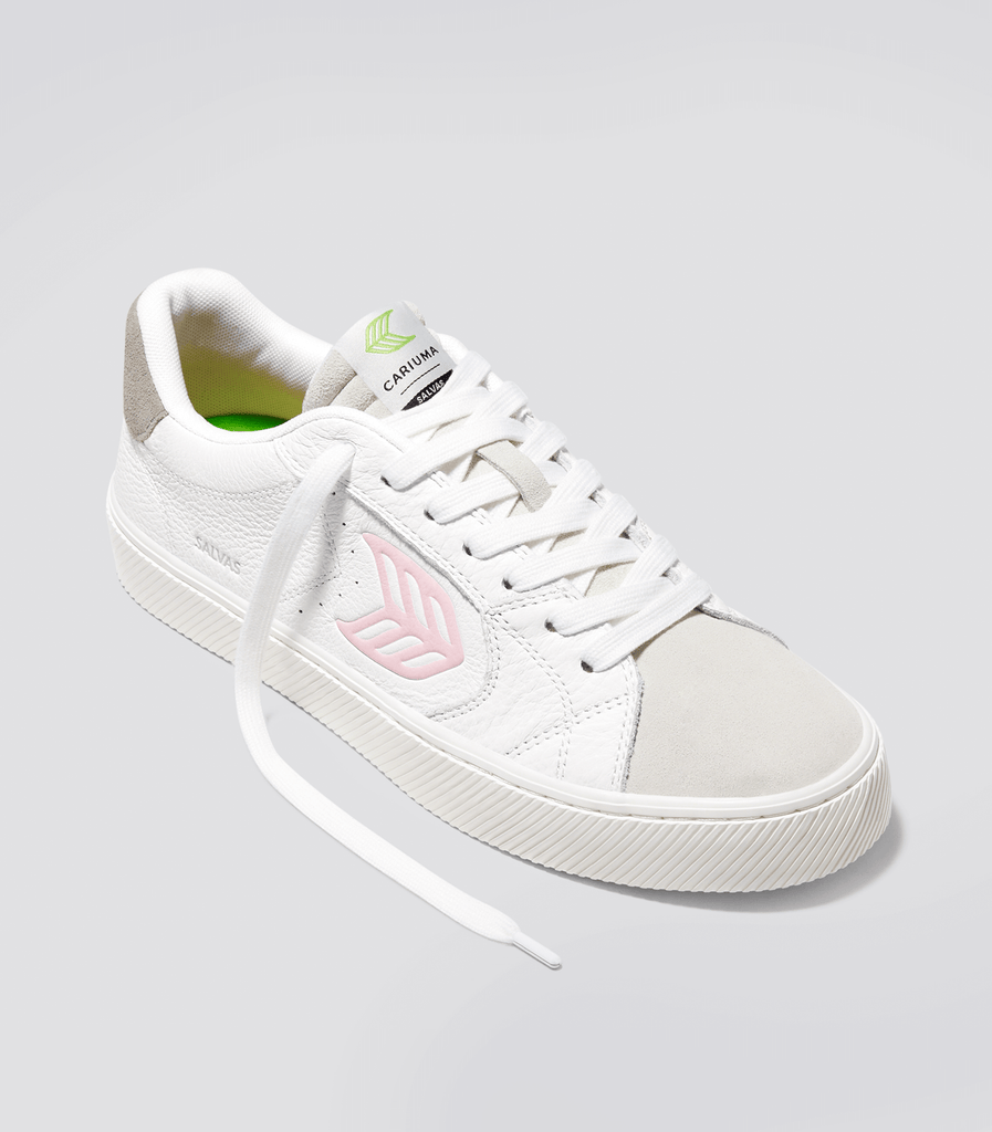 CARIUMA Men s White Leather Vintage Suede Rose Logo Sneakers