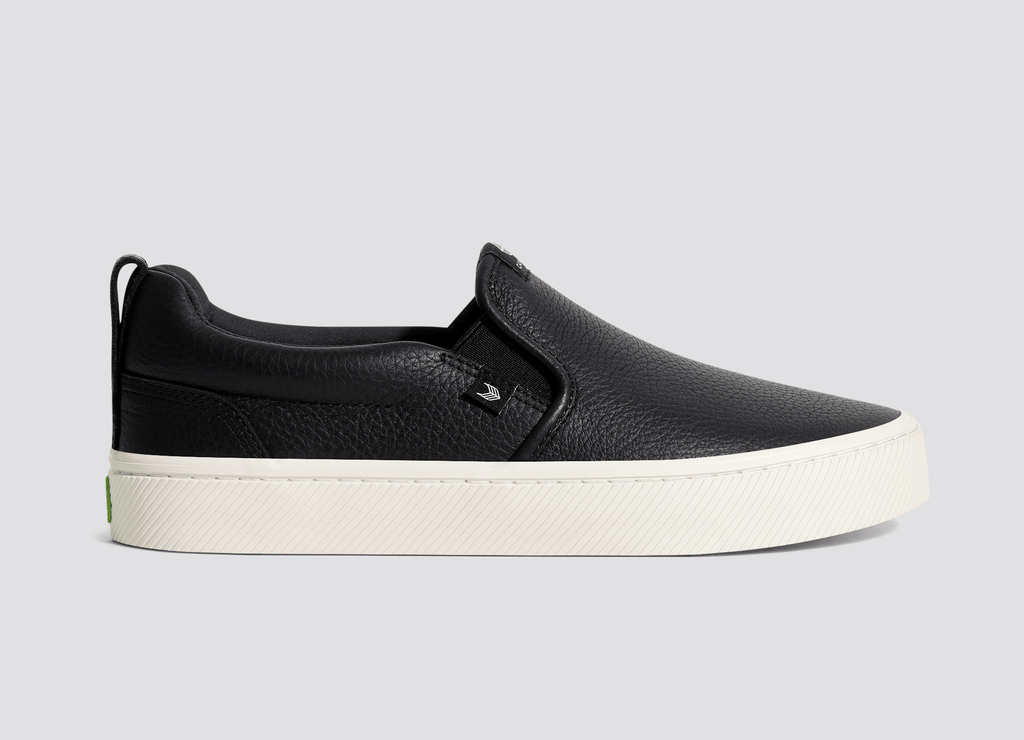 CARIUMA Men s Black Premium Leather Slip on Sneakers Slip On