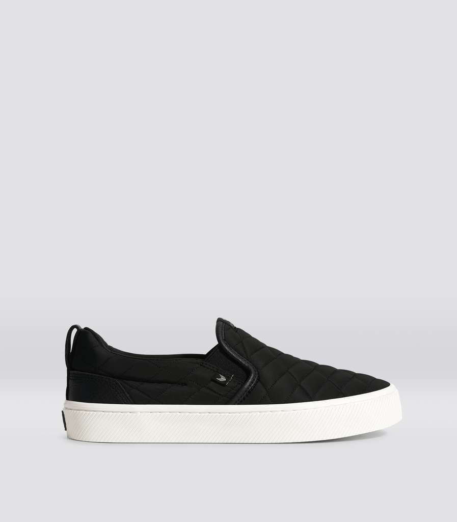 Black quilted sales slip on vans