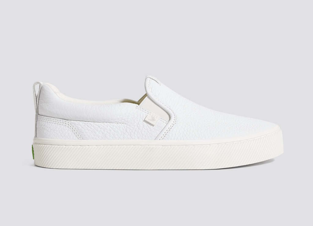 CARIUMA Women s White Premium Leather Slip on Sneakers Slip On