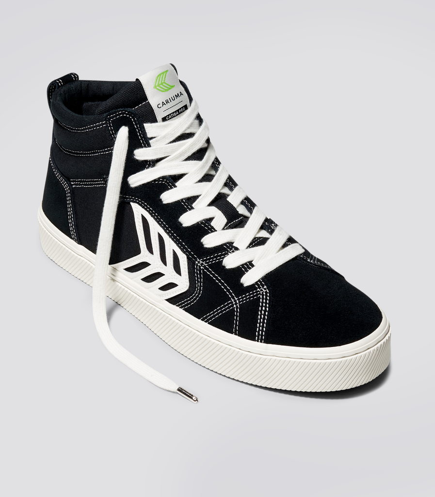 CATIBA PRO High Black Suede and Canvas Contrast Thread Ivory Logo Sneaker Women by Cariuma